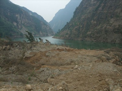 Landslide mass at ShiBan-Gou (Slate-Valley in English): Photo by K. Konagai at 32.431991, 105.10869