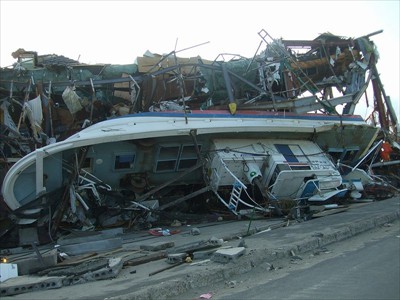 Stranded fish boat at Yuriage, Photo by K. Konagai at 38.175354, 140.955877, April 16th 2011