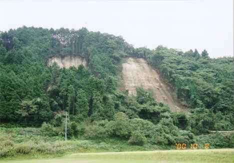 Rockfall at Nakaso area,...breaking its concrete wall.